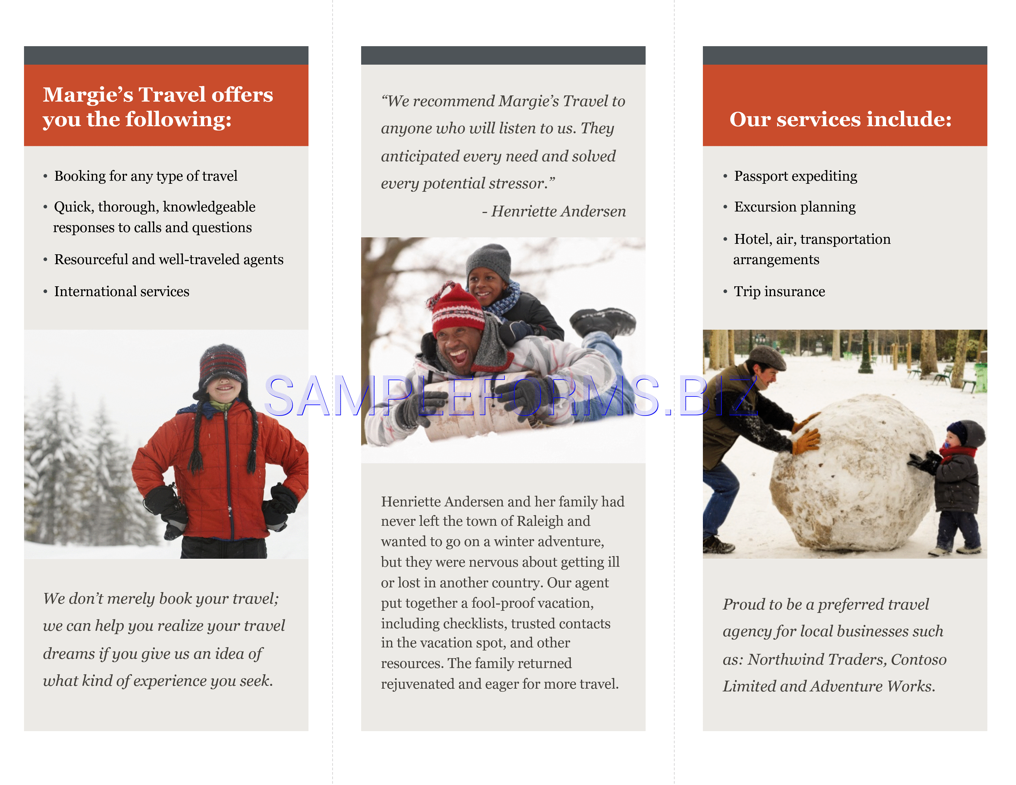 Preview free downloadable Tri-Fold Travel Brochure Template 2 in PDF (page 2)